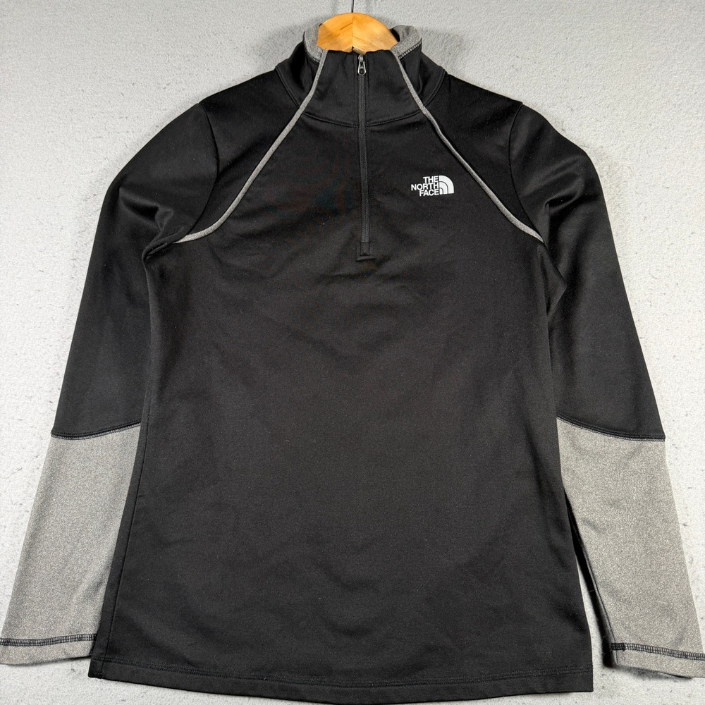 The North Face Womens Black Gray Quarter Zip Long Sleeve Fleece Pullover M